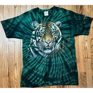 Vintage Habitat 90s Tiger Tie-Dye T-Shirt Nature Wild Cat Men's Sz Large